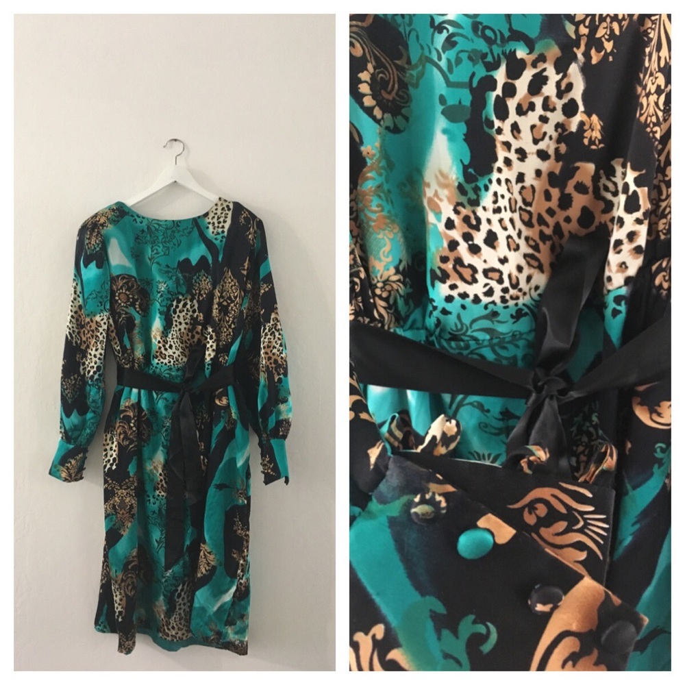 Vintage handmade silky midi dress w/ belt